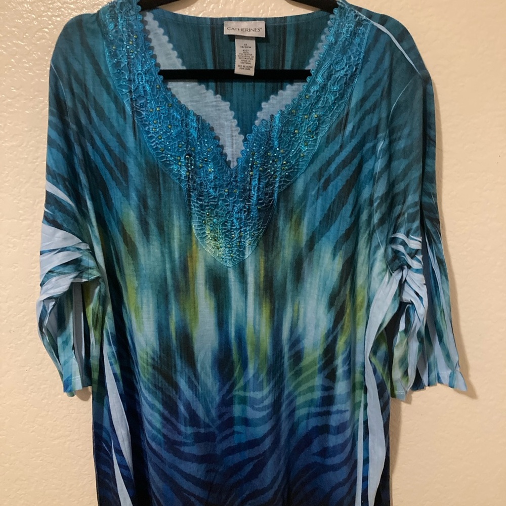 Catherines Blue and Green Tunic with Embellishments